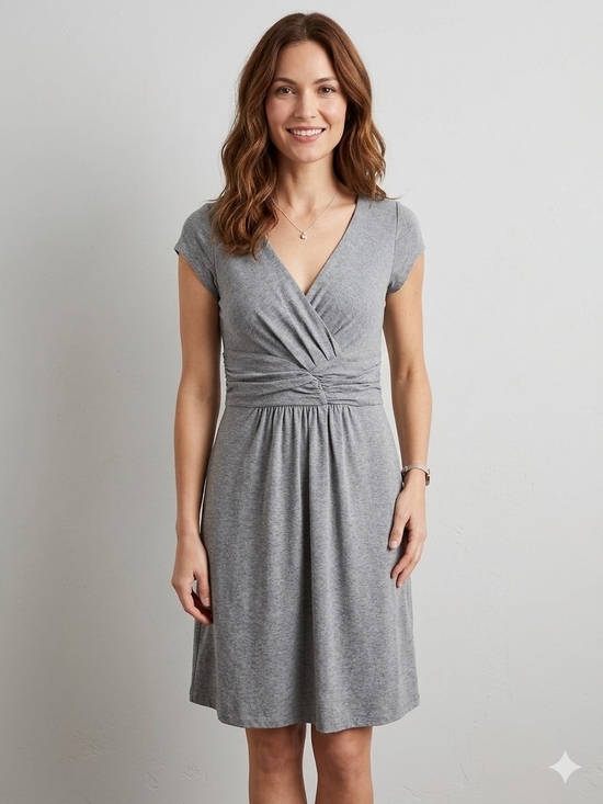 LOFT Dresses & Skirts - LOFT Light Grey Faux-Wrap Cap Sleeve Dress
